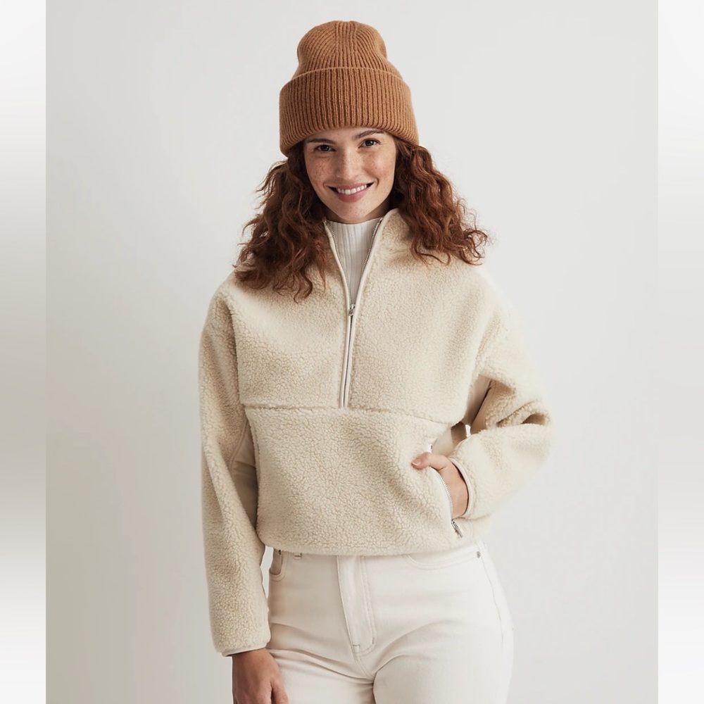 NWT NEW Madewell Faux Shearling Half-Zip Pullover